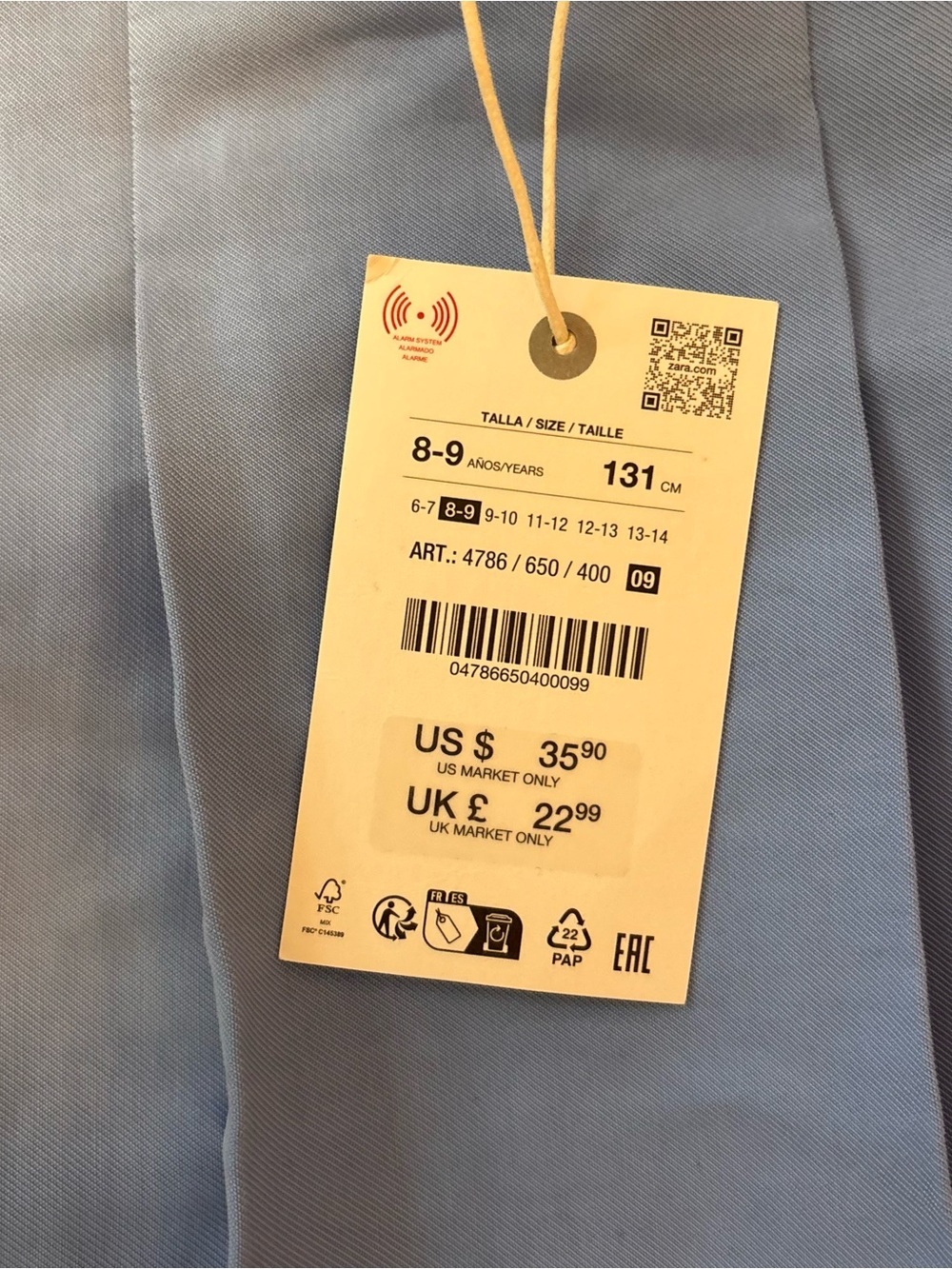 NWT Zara Light Blue Pleated Girls 8-9 Years Skirt Summer School Uniform - Picture 3 of 6